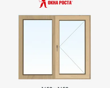 фото Двухстворчатое деревянное окно из сосны, 1450х1450 мм, поворотное/глухое