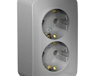 фото Розетка 2-м ОП BLANCA 16А 250В без шторок с заземл. изол. пласт. алюм. SchE BLNRA010213