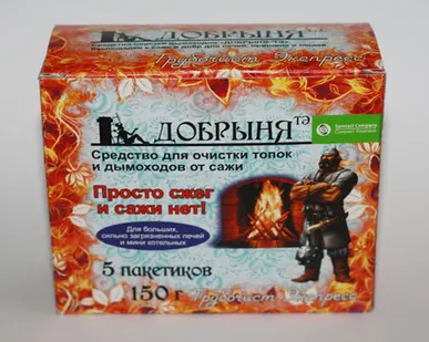 фото Трубочист Добрыня эффективное средство чистки дымохода от сажи нагара камина котла и печи