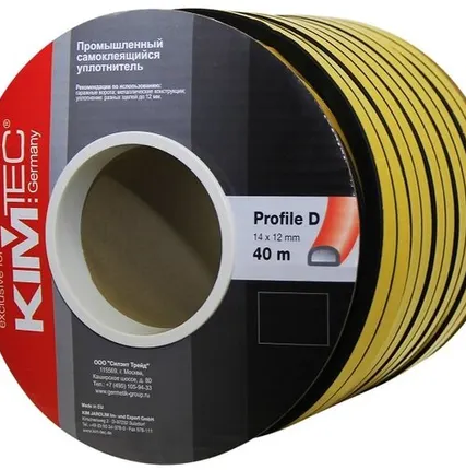 Фото №0 Уплотнитель KimTec Лента уплотнительная дверная D-профиль двойной KimTec 14 х 12 мм 04-14-55 5017 черный в бухте 20 м двойного
