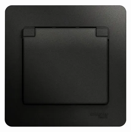 Фото №0 Розетка 1-м СП 1мод. Glossa 16А IP20 с заземл. защ. шторки с крышкой в сборе антрацит SchE GSL000746