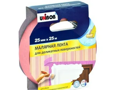 фото Скотч малярный для деликатных поверхностей Unibob 25мм*25м