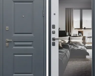 фото Входная дверь Барселона муар серый-зеркало капучино АСД