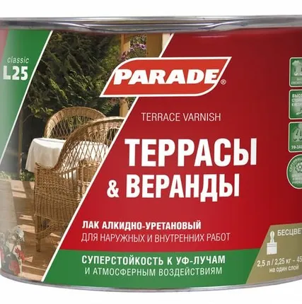 Фото №0 Лак алкидно-уретановый PARADE L25 Террасы & Веранды П/мат 2,5л Россия