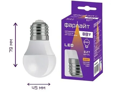 фото Лампа LED Р45 (G45) 8Вт, Е-27, 2700К, 650Лм /ФАРЛАЙТ
