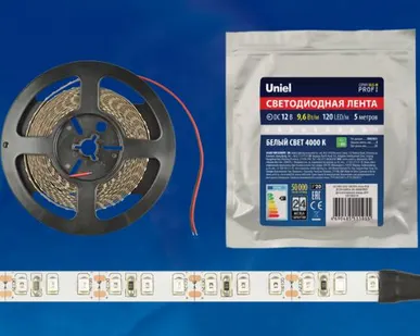 фото Светодиодная лента ULS-M13-2835-120LED/m-8mm-IP20-DC12V-9,6W/m-5M-4000K PROFI Гибкая светодиодная лента на самоклеящейся основе. Катушка 5м. в герметичной упаковке. Белый свет(4000К). ТМ Uniel.