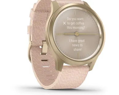 фото Часы Garmin Vivomove Style светло-золотистый с розовым плетеным нейлоновым ремешком