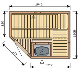 Фото №1 Сауна Harvia Variant S2015L (угловая левая, 1945х1505 мм, без печи, интерьер Formula из ели)