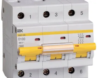 фото Выключатель автоматический модульный 3п D 100А 10кА ВА47-100 ИЭК MVA40-3-100-D