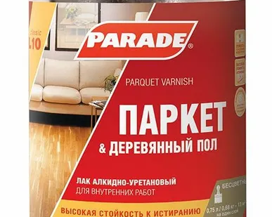 фото Лак паркетный алкидно-уретановый PARADE L10 Паркет & Деревянный пол Глянцев. 0,75л Россия