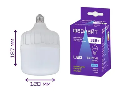 фото Лампа LED Т120 38Вт, Е-27(40), 6500К, 3100Лм /ФАРЛАЙТ