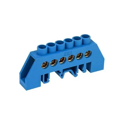 Фото №0 Шина на 6 отверстий синяя 8х12 в комбинированном DIN-изоляторе IEK