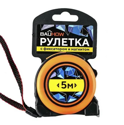 Фото №0 Рулетка обрезиненный корпус 5м*25мм с фиксатором и магнитом Bauhow 40751