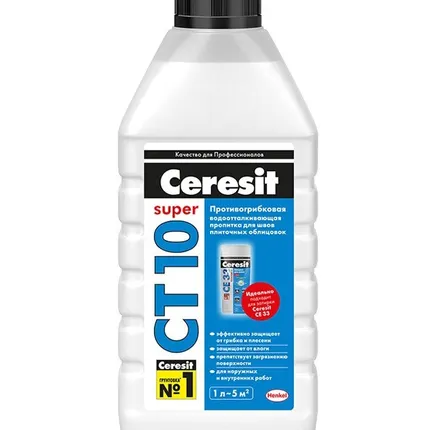 Фото №0 Противогрибковая водоотталкивающая пропитка для швов Ceresit CT 10 Super бесцветный 1 л
