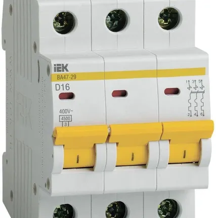 Фото №0 Выключатель автоматический модульный 3п D 16А 4.5кА ВА47-29 ИЭК MVA20-3-016-D