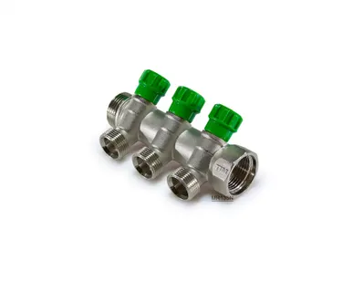 фото Коллектор распределительный 1" н.р. - в.р. с 3 отводами 45° - 3/4"ЕК (евроконус) TIM