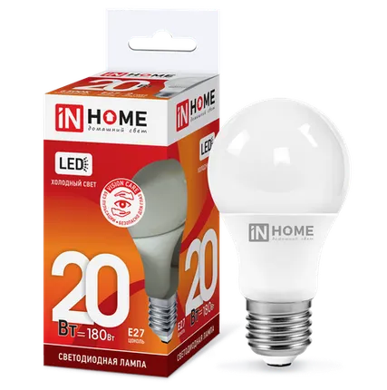 Фото №0 IN HOME Лампа светодиодная 20Вт Е27 6500К 1800Лм A60 груша LED-A60-VC IN HOME