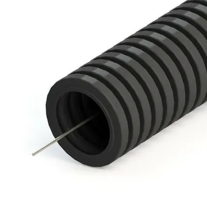 Фото №0 Труба ПНД гофрированная D16мм (бухта 25м) с протяжкой черная