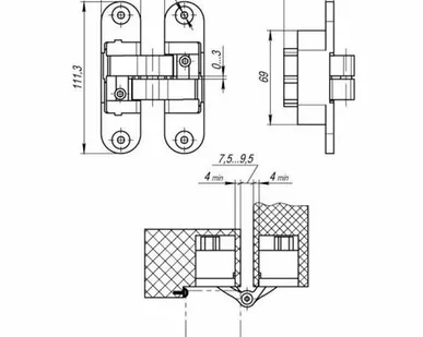 фото Петля скрытой установки с 3D-регулировкой Architect 3D-ACH 60 SN Матовый никель лев. 60 кг