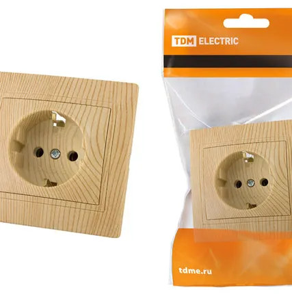 Фото №0 Розетка 2П+З 16А 250В "ЭКО" (сосна) "Таймыр" TDM