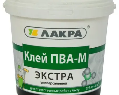 фото Клей ЛАКРА СТРОИТЕЛЬ ПВА универсальный д/бытовых и строит. работ 0,9кг