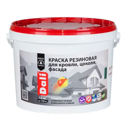 Фото №0 Краска резиновая для кровли, цоколя, фасада "DALI" черная 12 кг. "РОГНЕДА"