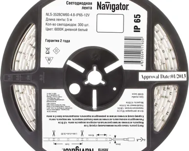 фото Лента светодиодная 71 763 NLS-3528CW60-4.8-IP65-12V R5 4.8Вт/м (уп.5м) Navigator 71763