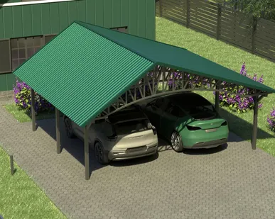 фото Двускатный навес №20 из профнастила 6,5х6,3 м