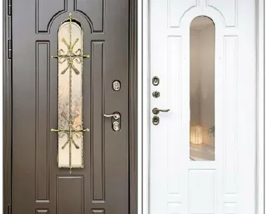 фото Входная дверь Термо Лацио стеклопакет ковка эмаль 8019-белая БНК