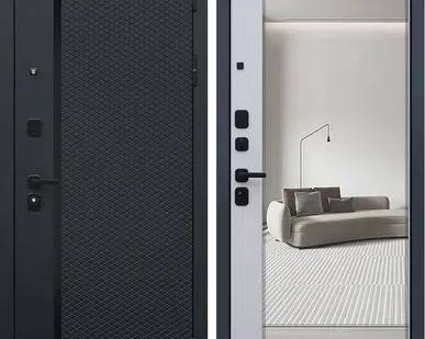 фото Входная дверь Ньюкасл черный кварц-зеркало Капучино АСД