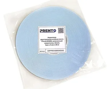 фото Акриловая двусторонняя клейкая лента Prento B1MM, вспененный полиэтилен, белая, 1мм x 4 мм x 25 м