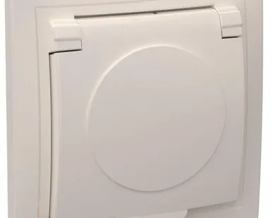 фото Розетка 1-м СП Кварта 16А РСб10-3-ККм с защ. крышкой с заземл. IP20 крем. ИЭК ERK15-K33-16-DM