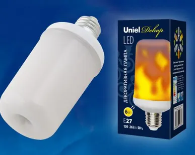 фото LED-L60-6W/FLAME/E27/FR PLD01WH Лампа светодиодная декоративная с типом свечения «эффект пламени». Форма «цилиндр», матовая. Картон. ТМ Uniel.
