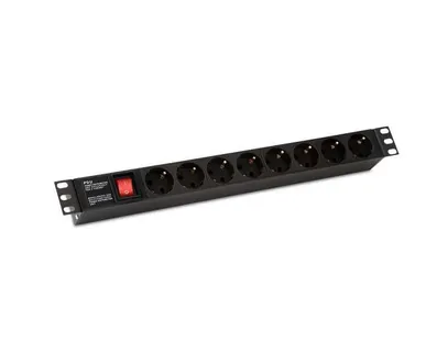 фото Блок розеток SHE19-8SH-S-IEC 19дюйм 250В 1U 10А 8 розеток Schuko с выкл. алюм. корпус разъем IEC 60320 C14 Hyperline 255002
