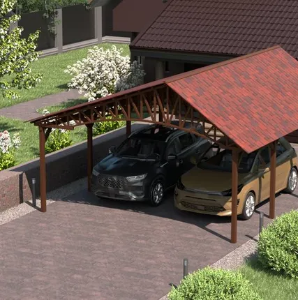 Фото №0 Двускатный навес №20 из гибкой черепицы 5,5х6,25 м