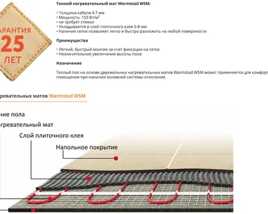 фото Нагревательный мат, Warmstad, Нагревательный мат Warmstad WSM, 3.85 м2, 770х50 см, длина кабеля 7.7 м