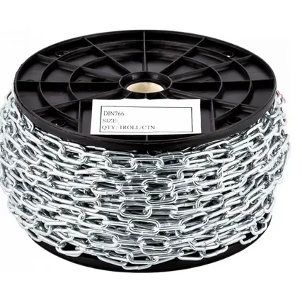 Фото №0 Цепь короткозвенная 3 мм оцинкованная DIN 766 (50 метров в бухте)