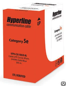 Фото №0 Кабель Hyperline UTP4-C5e-SOLID-GY 4х2х0,5 кат. 5e, 4 пары, patch,PVC