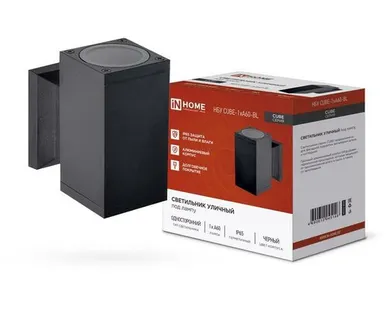 фото Светильник НБУ CUBE-1хA60-BL E27 IP65 уличный настенный односторонний алюм. под лампу 1хA60 черн. IN HOME 4690612045146