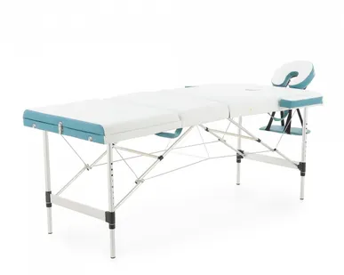 фото Стол массажный складной JFAL01A 3-х секционный, цвет белый/бирюза MedMos