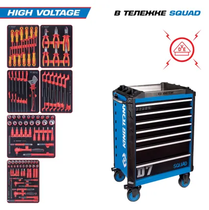 Фото №20 Набор инструментов 117 предметов, quot;HIGH VOLTAGE quot;, в синей тележке KING TONY 9SQ31-117MRVE