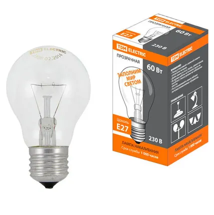Фото №0 Лампа накаливания TDM Е27 Б 60W 230V общего назначения, SQ0332-0036