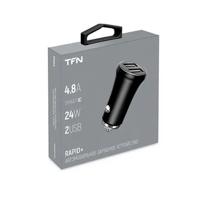 Фото №0 Зарядное устройство USB 4.8А, c двумя выходами, черный TFN-CCRPD03