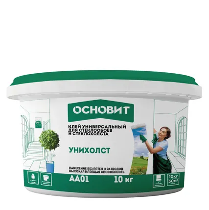 Фото №0 Клей для стеклообоев, стеклохолста, стеклоткани ОСНОВИТ УНИХОЛСТ АА01 готовый 10 кг