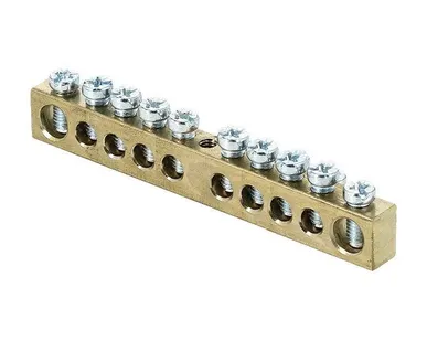 фото Шина PEN "ноль-земля" 6х9 10 отвер. латунь крепеж по центру PROxima EKF sn0-63-10