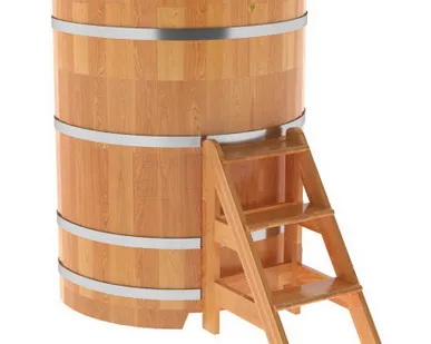 фото Купель для бани из сращенной лиственницы угловая 1,03х1,03 (натуральная, Н = 1,4 м)