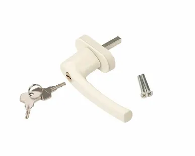 фото Ручка оконная алюминиевая с ключом 35 мм овальная накладка 45° + 2 винта белый