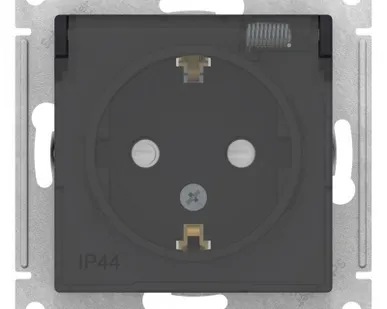 фото Механизм розетки 1-м СП AtlasDesign Aqua 16А IP44 с заземл. защ. шторки с прозр. крышкой карбон SchE ATN441046