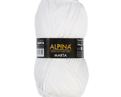 фото Пряжа ALPINA "MARTA" 100% тактифил 100 г 120 м №001 БЕЛЫЙ