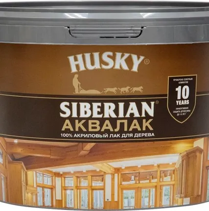 Фото №0 Лак HUSKY Лак для отделки деревянных поверхностей HUSKY SIBERIAN Аквалак 2,5 л полуматовый водный